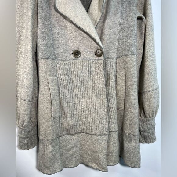 Burning Torch Womens Recycled Cashmere Light Grey Patchwork Collared Cardigan M - Picture 3 of 9